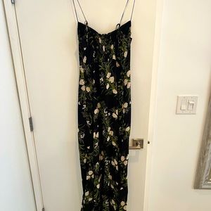 Black with white flowers Reformation full length dress with long slit